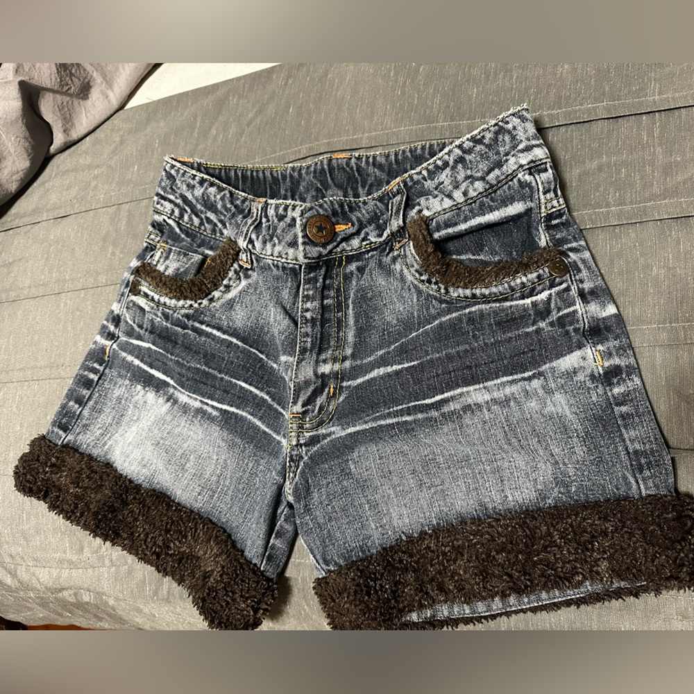 Pre-Owned 80s Faux Fur Denim Shorts Girls Size 12-14